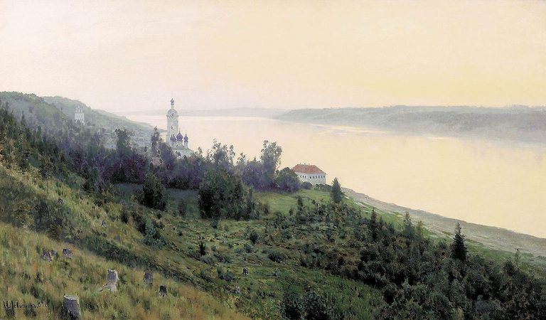 Painting by I. I. Levitan "Evening. Golden Plyos"