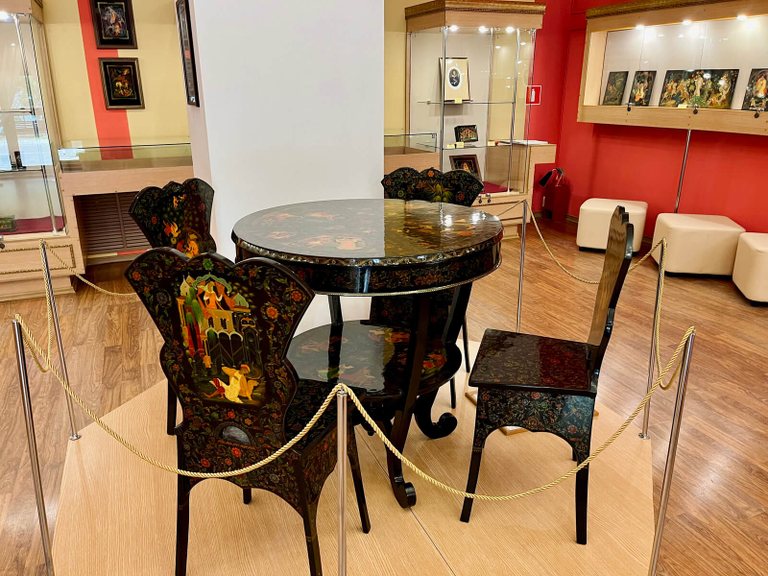 Furniture set painted by Palekh artist A. M. Kurkin
